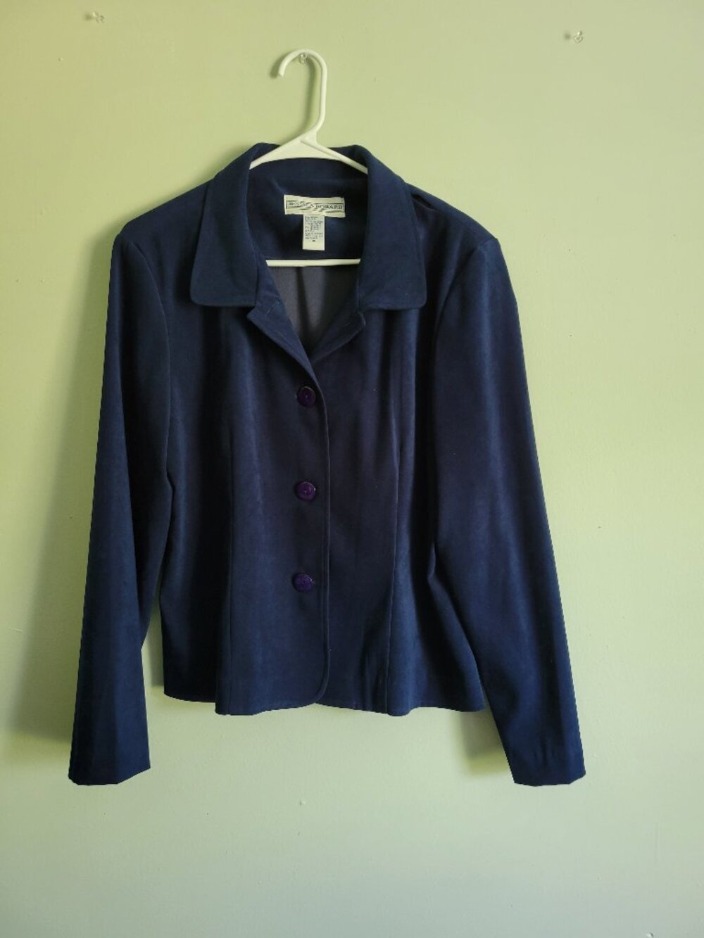 Jessica Howard Blue Blazer Women's 16 Vintage Velour Collar Button-Up Jacket